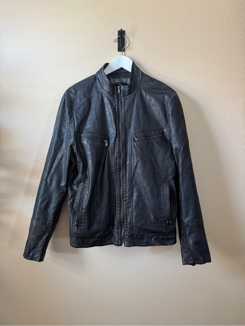 Kenneth Cole Reaction Black Leather Moto-Style Jacket